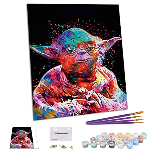 TAHEAT Bricolage Peinture à l'huile par numéro Kit, Peinture peintures Nouveau Star Wars Master Yoda Dessin avec des pinceaux 16 * 20 Pouces décorations de Noël Cadeaux sans Cadre Cover