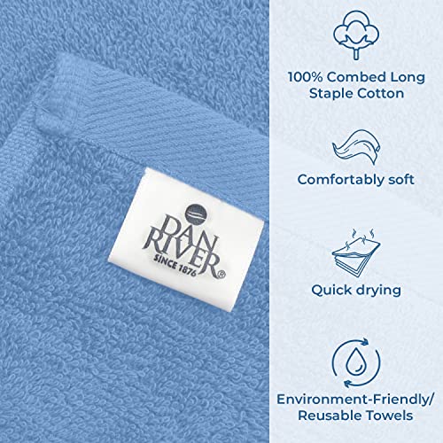 Image of DAN RIVER Bath Towels Set of 4, 27 x 54 Inches, 100% Cotton, Larger & Lighter Weight, Quicker to Dry, Super Soft and Absorbent, Ideal Cotton Towels for Bathroom for Daily Use, Medium Blue