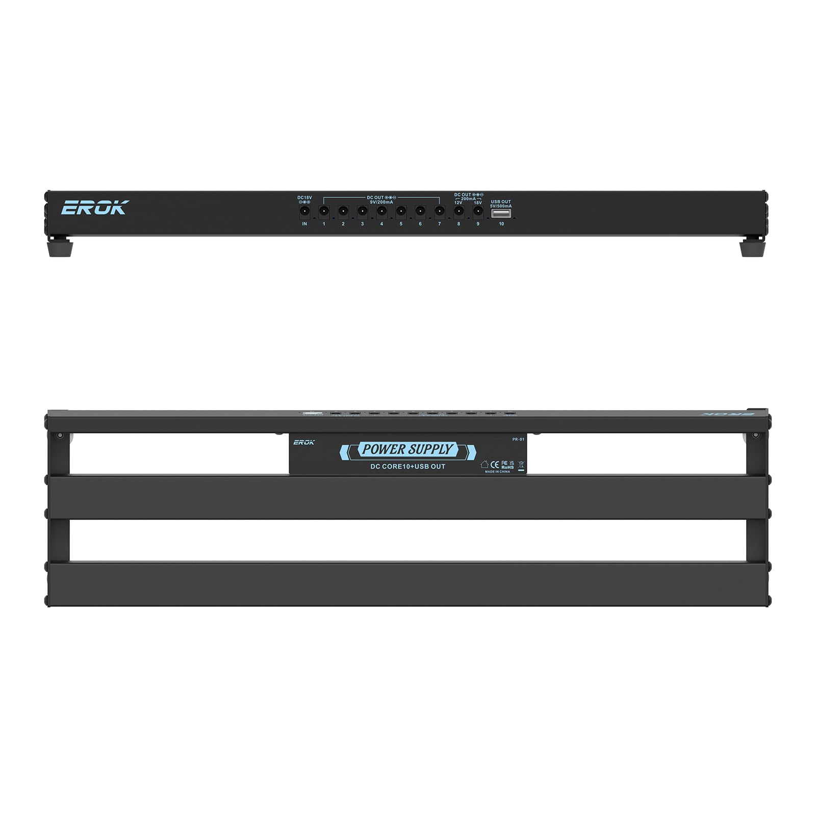 EROK Gitarren-Pedalboard, Pedalboard mit integriertem Netzteil, 48,3 x 13 x 4,6 cm, 0,9 kg, Aluminium-Legierung mit Kabeln, Tasche, selbstklebendes Hakenband für Pedal
