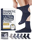Pembrook Knit Diabetic Socks for Men & Women - 6 Pairs | Black, Navy, Gray, Light Blue, Light Gray, Beige | Wide Top, Smooth Toe Seams | Non Binding Socks Women