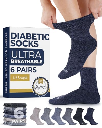 Pembrook Knit Diabetic Socks for Men & Women - 6 Pairs | Black, Navy, Gray, Light Blue, Light Gray, Beige | Wide Top, Smooth Toe Seams | Non Binding Socks Women