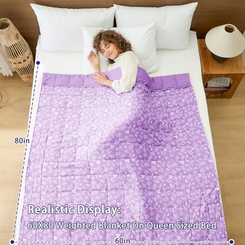 Image of 25 lbs weighted blanket Queen Size for Adults (60 inchx 80 inch, Mauve) Cooling Heavy Blanket for Sleeping Perfect for 240-260 lbs, Winter Thick Breathable Blanket with Premium Glass Bead, Machine Washable