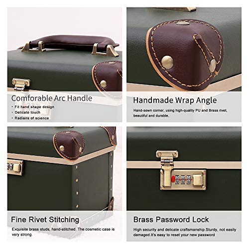 urecity Portable Makeup Train Case Cosmetic Organizer Case Leather Storage Box with Combination Lock (15