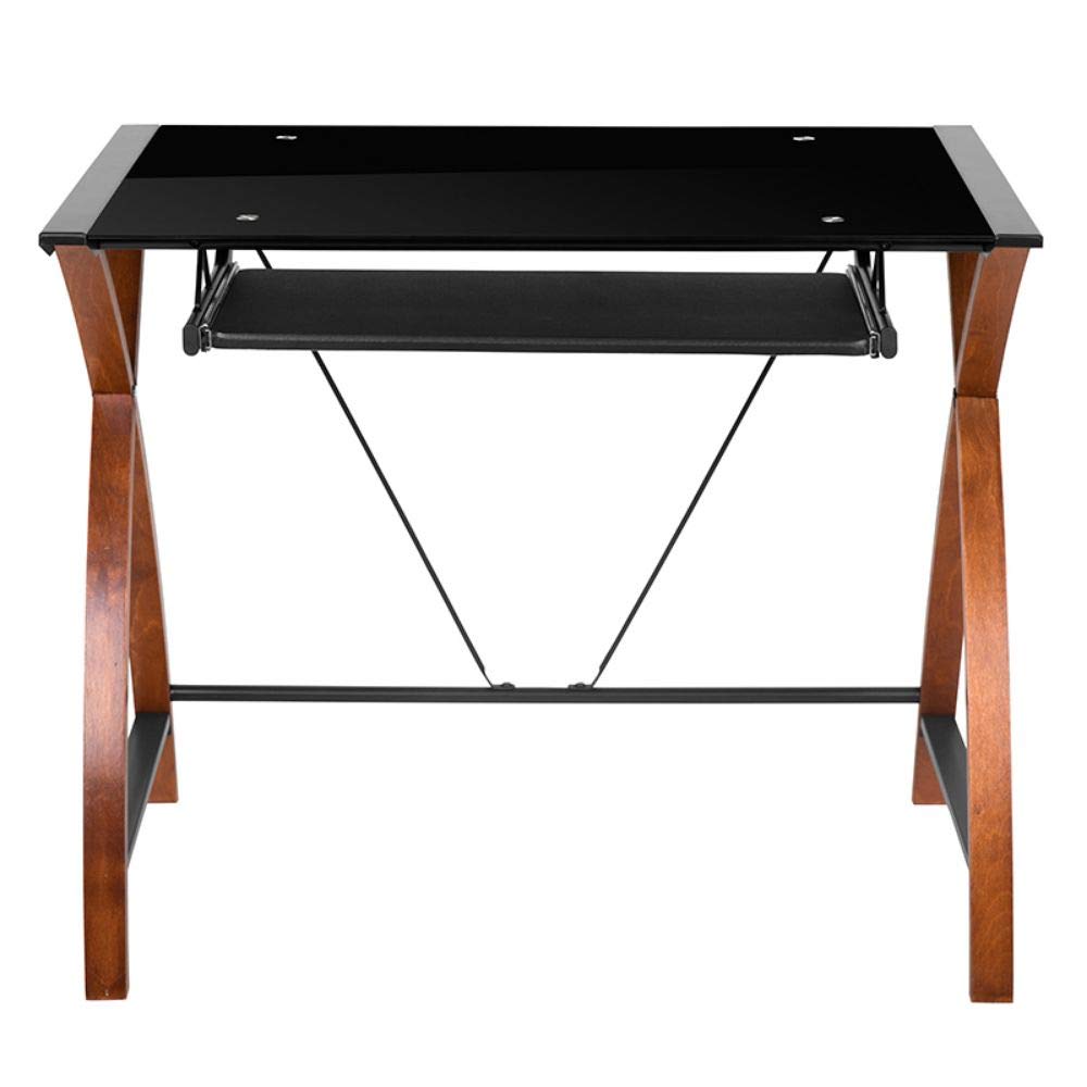 Flash Furniture Escritorio esquinero de Cristal en Forma de L con Bandeja extraíble para Teclado, Metal, Negro, 83 Pulgadas de Ancho x 23.5 Pulgadas de Profundidad x 29 Pulgadas de Alto