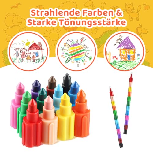 ECHOCUBE 24 Stück Stapelbare Buntstifte Kinder, Regenbogen Baustein Set für Junge & Mädchen… – Ansicht 4