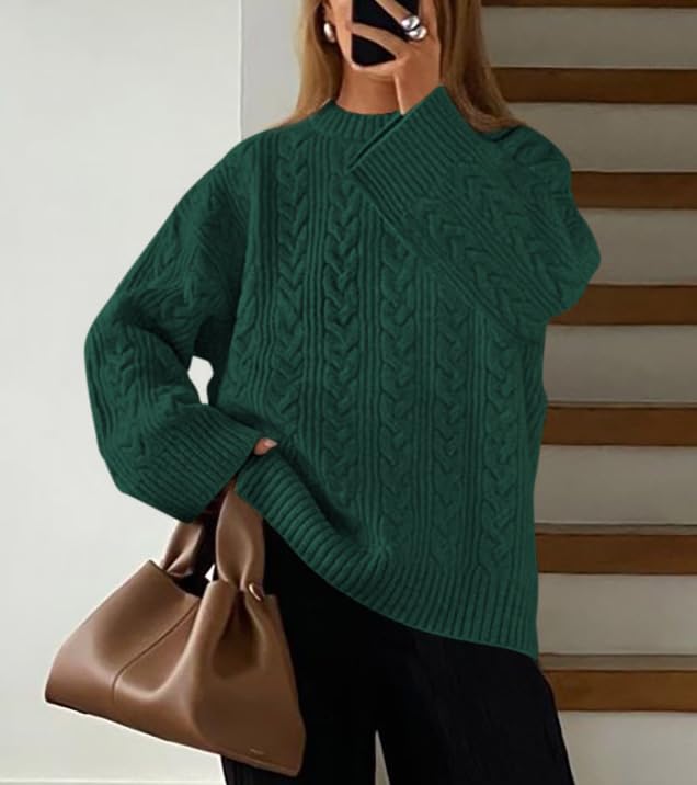 Okiwam Women's Oversized Sweaters Crewneck Cable Knit Pullover Casual Loose Fall Outfits Fashion Clothes 2025