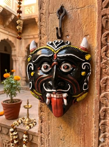 Image of Clay Nazar Battu Wall Hanging, Traditional Indian Evil Eye Protection Mask, Terracotta Home Entrance Decor