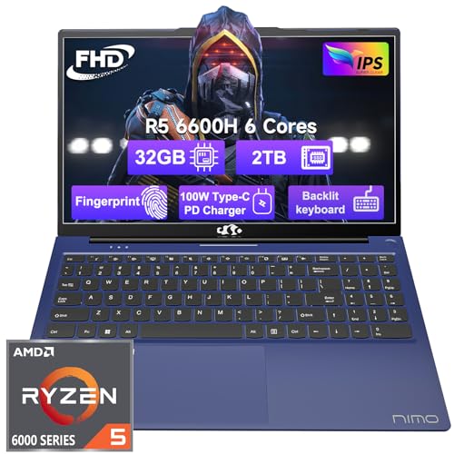 NIMO 15.6 FHD-Laptop, 32GB RAM 2TB SSD, 6 Cores AMD Ryzen 5 6600H...