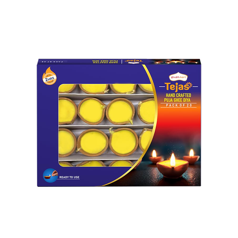 Shubhkart Tejas Handcrafted Puja Ghee Mitti Diya | Non Toxic Smokeless & Wax Free Mitti Diya Perfect for Puja, Diwali, Prayers, Rituals | No Residue Long Lasting | 2 Hours Burn Time (Set of 20)-image-33
