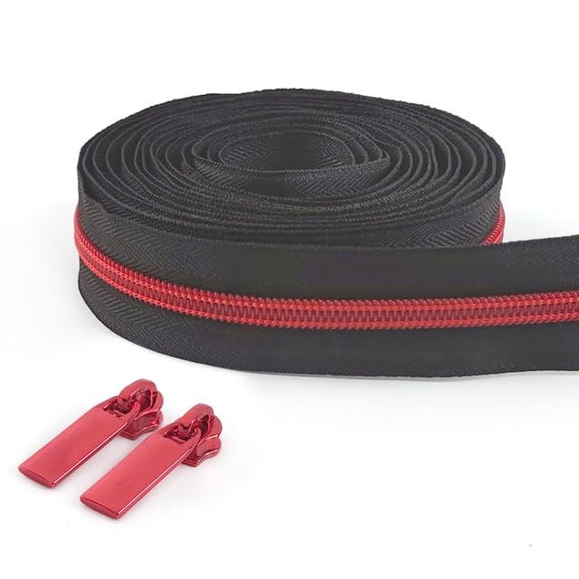 5/10Metros 5# Cinta de cremallera de nailon colorida con deslizadores de cremallera Bolsas Chaqueta de plumas Equipaje Cremalleras Kit de reparación Cierres de costura Accesorios-ZT866ZT148-Red,No5,1