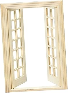 Tachiuwa 1/12 Dollhouse Miniature Glazed Double Doors DIY - Wood 01