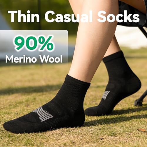 Image of 3 Pairs 90% Merino Wool Ankle Socks, Thin All-Season Casual Soft Breathable for Men Women