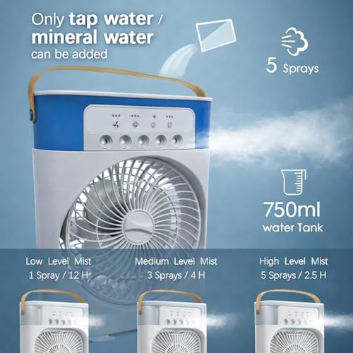 Image of Osring By Home Cube Portable Air Cooler Fan with Mist Spray, USB Powered Desktop Portable Cooling Fan, 60 Adjustable Mini Evaporative Cooler with Timer for Home, Camping, Office, Bedroom, Desk
