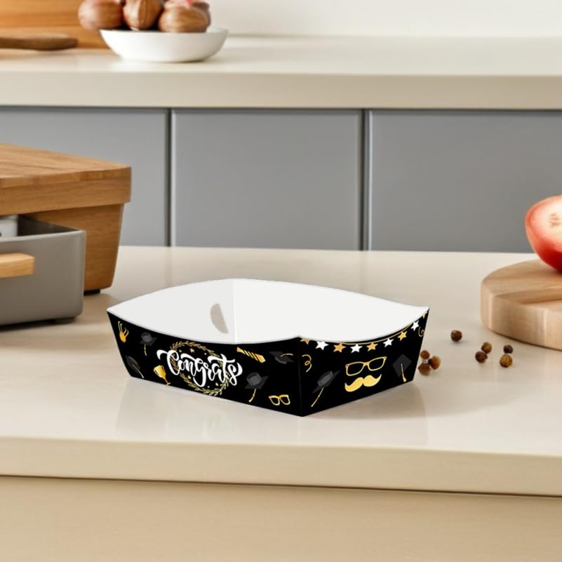 Unomor 24pcs Graduation Paper Food Trays Congrats Grad Food Serving Boat Graduation Party Supplies for French Fries Chicken Mozzarella Sticks
