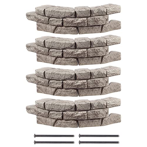 Image of RTS Home Accents Rock Lock Interlocking Landscape Edging and Border System, Curved Section With Spikes, 2.5 Feet Long (Pack of 4)