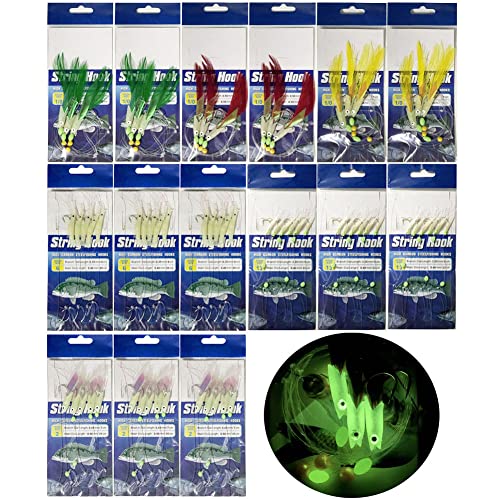 FedMois 15er Pack Meeresvorfächer Heringsvorfächer Vorfach Körder Leuchtend mit Haken für Meeresangeln Cover
