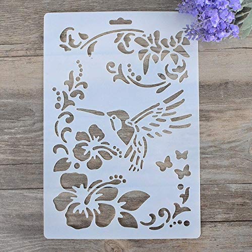 Image of SLGIFT DIY Decorative Stencil Template for Painting on Walls Furniture Crafts (Bird Flower)