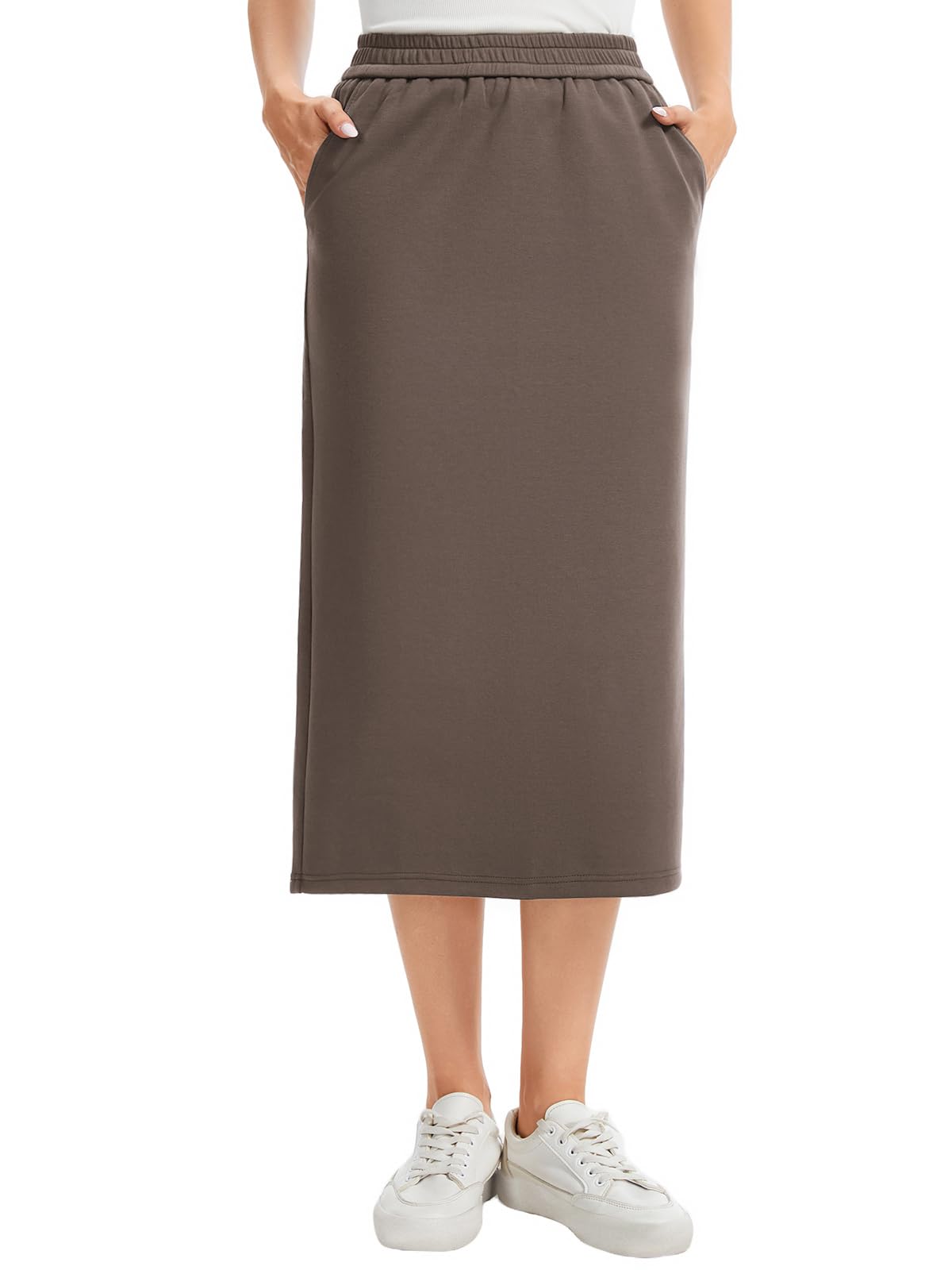 Womens Casual Back Split Sweat Skirt with Side Pockets