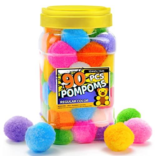 Lista de Pompon para comprar online. 45 Bundooraking - Pompones de 1.5 pulgadas (4 cm), 90 bolas grandes multicolor a granel, artes y manualidades, pompones de manualidades suaves y esponjosos en tarro para hacer...