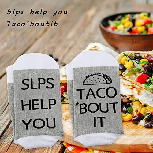 JXGZSO Speech Language Pathologist Gift Speech Therapy Gifts SLP Help You Taco About It Socks With Saying Funny SLP Gift3