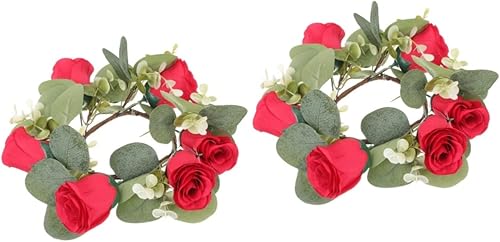 Amosfun 2 piezas de mesa frontal para boda guirnalda de rosas anillos sintéticos hechos a mano portavelas para decoración floral flores centro de