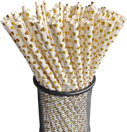 200 pitillos de papel con diseño corazón foil rojo, plata y dorado miniatura 5