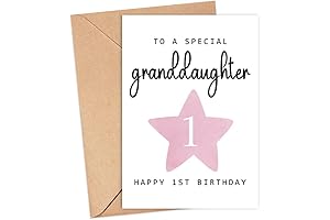 Granddaughter 1st Birthday Card - Special Keepsake Card with Pink and Gold Design