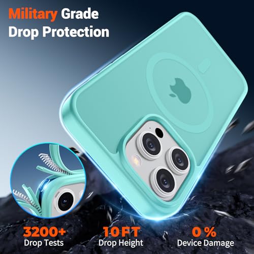 Image of SUPFINE Magnetic for iPhone 15 Pro Max Case (Compatible with MagSafe) (Military Grade Drop Protection) Slim Translucent Matte Shockproof with Anti-Fingerprint Phone Case,Blue Green