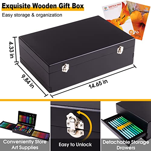 Art Supplies, 162-Piece Deluxe Wooden Art Set with 2 Sketch Pads, 48 Color Pencils, 24 Oil Pastels, 24 Crayons, 18… - Image 5