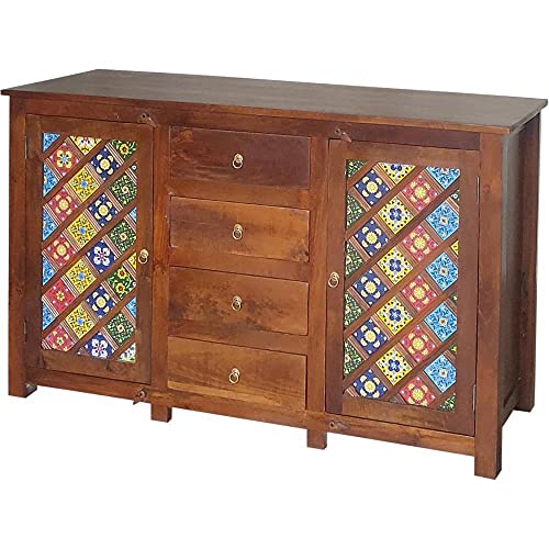 ETNIC ART - Credenza Indiana in Palissandro massello con ceramiche-150x90x50-JARX-6A