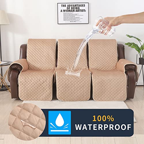 Image of Velvet Recliner Covers Non Slip Waterproof Large Recliner Chair Covers for Leather Chairs Recliner Sofa Cover for Living Room (Beige, 3 Seater)
