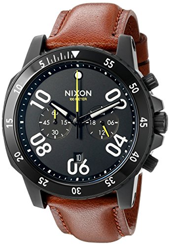 Nixon Men's 'Ranger Chrono Leather' Quartz Stainless Steel Casual Watch, Color:Gold-Toned (Model: A940712-00)