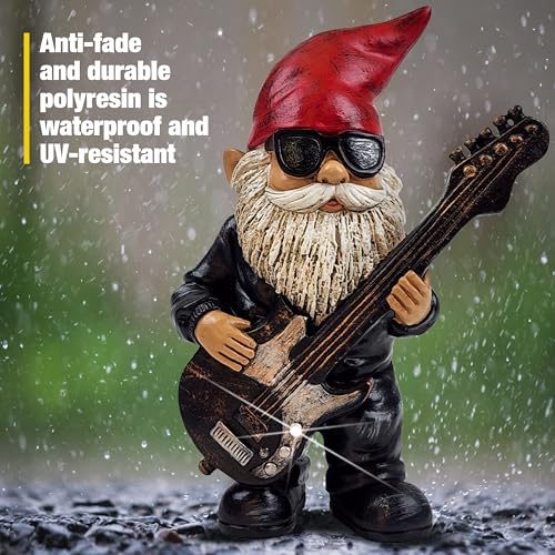 Better Office Products Garden Gnome Statue, 8" Height, Handcrafted Waterproof, UV-Resistant Polyresin Lawn Patio Porch Ornament Decoration (Rock Star with Solar Light) by Better Office Products - Used condition - Image 4