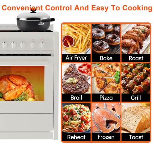 36 Inch Electric Range with 5 Cooktop Burners, 4.3 Cu.Ft. Freestanding Electric Range Oven, 7 Functions Professional Convection Oven, Easy Reach Racks, Timer, Stainless Steel, Silver