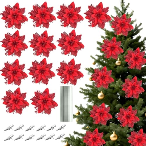 Hoceium 12Stücke 13CM Weihnachten Künstliche Blumen Poinsettia...