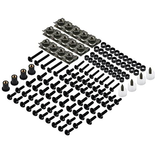 NICECNC Negro Tornillos de Carenado Moto 177PCS Carenado Pernos Sujetador Kit Universal Compatible con Honda CBR600RR 900RR 1000RR 1100XX, Suzuki GSXR GSF SV RF RM, Yamaha YZF R1 R6 FZR1000 FZ1 Cover