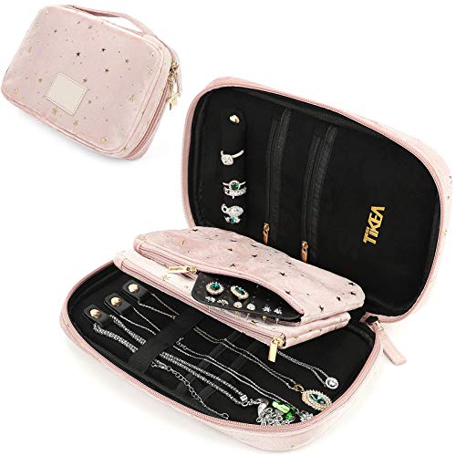 Tikea Enrollable para Joyas - Bolsa Caja para Joyas Viaje Elegante Pequeño Organizadore para Pendientes, Collares, Anillos y Tesoros, Cachemira Superior