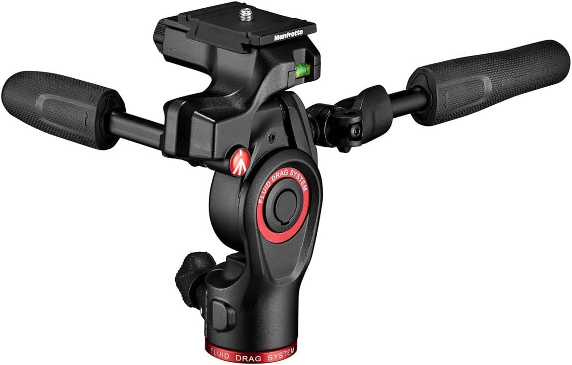Manfrotto Befree 3-Way Live Camera Tripod Head, Aluminium, 6kg Payload, for Travel Tripods, with Foldable Handles, Fluid Drag System, for Photo and Video, Vlogging Equipment (MH01HY-3WUS)