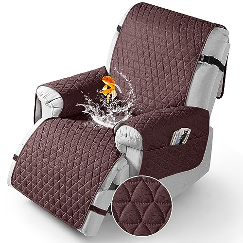 Image of TAOCOCO 100% Waterproof Recliner Chair Covers, Non Slip Recliner Covers that Stay in Place, One-Piece Washable Reclining Chair Cover with Elastic Straps, Coffee, Fits 28 inch Seat Width