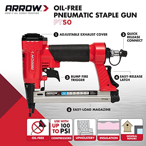 Arrow PT50 Oil-Free Pneumatic Staple Gun, Professional Heavy-Duty Stapler thumb #1