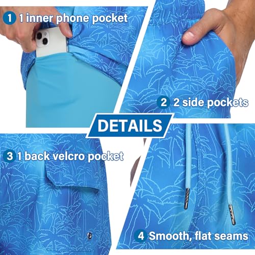 Mens Swim Trunks Swimsuits Board Beach Shorts with Compression Liner Quick Dry 7'' Inseam Board Trunks 1 Pack Swimwear4