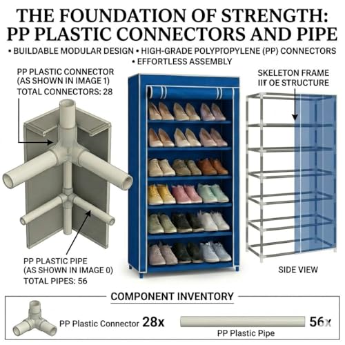 Image of 6 Layer Shoe Rack for Home, Space Saving Multi-Tier Shoe Organizer, Durable Storage Stand for Bedroom, Entryway & Closet Shoe Rack Plastic for Home (Blue)