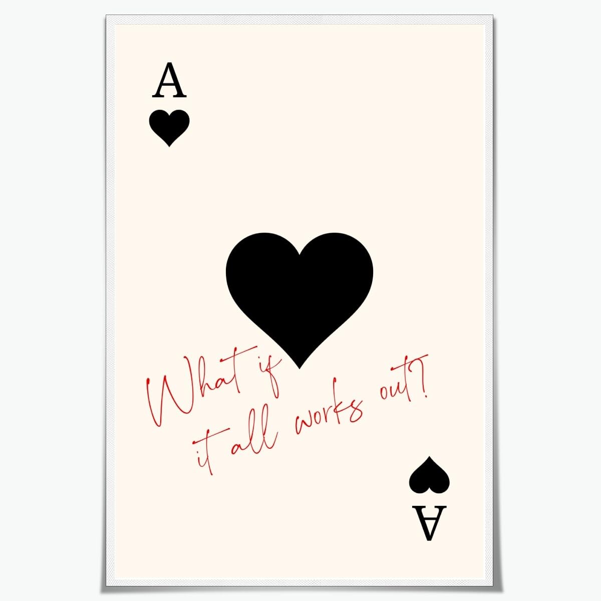 Black Trendy Canvas Wall Art Retro Playing Card Ace of Hearts Poster What If It All Works Out Print Preppy y2k Room Dorm Decor Funky Retro Art Wall Decor 16x24inch Unframed