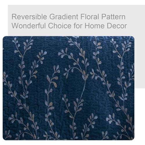 Exclusivo Mezcla Reversible Boho Quilt Set King Size, 3 Pieces Flowers Navy All Season Bedspreads, Ultra Soft Floral Coverlet Bedding Set with Printed Pattern (1 Quilt, 2 Pillow Shams)