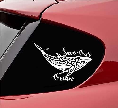Save Our Ocean Whale Vinyl Decal Sticker (White)