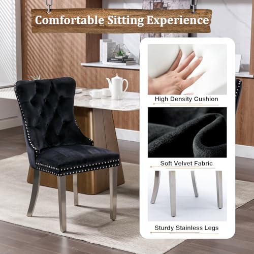 Image of 9-Piece Extendable Dining Table Set for 8, 63-94.5 inch Faux Marble Kitchen Table Set with 8 Black Tufted Chairs, Modern Expandable Dining Room Table for 6 8 10 with Mirrored U-Shape Base