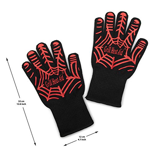 Image of GRILL HEAT AID BBQ Grill Gloves Heat Proof for Grilling - Fireproof 1472F Heat-Resistant Grill Mitts for Outdoor Barbecue and Smoker, Campfire, Fire Pit, Oven Glove with Fingers for Baking Pizza