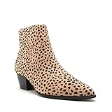 Qupid Mystique Booties for Women - Tan & Black Faux Leopard Suede Low Heel - 6
