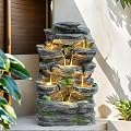 Grepatio Outdoor Water Fountain 7 Tier Cascading Rock Waterfalls Fountains with LED Lights and Pump Indoor/Outdoor Modern Floor Standing Garden Water Fountain for Yard, Patio, House Decor