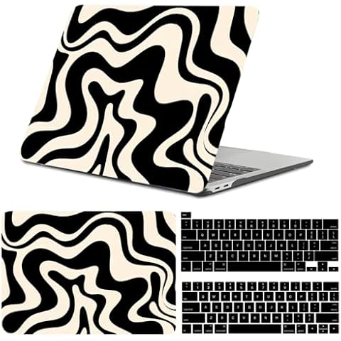 Miwasion Compatible with MacBook pro 13 inch Case,2020-2016(A2338 M1 A2159 A2251 A2289 A1989 A1706) with Touch ID and 2 Pack Keyboard Protectors,Laptop Hard Shell(Black Wave Wavy) Cover